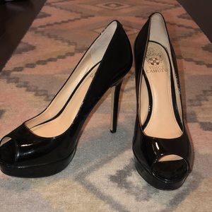 Vince Camuto Black Patent Leather Peeptoe Pump